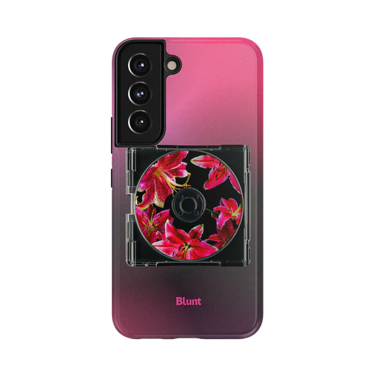 Flora Mix Samsung Case: striking pink blossoms on a glossy black disc