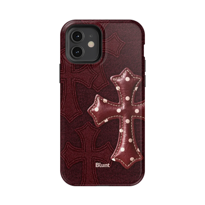 Maroon Polka Cross iPhone Case