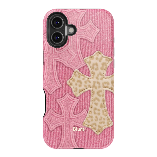 Pink Cheetah Cross iPhone Case