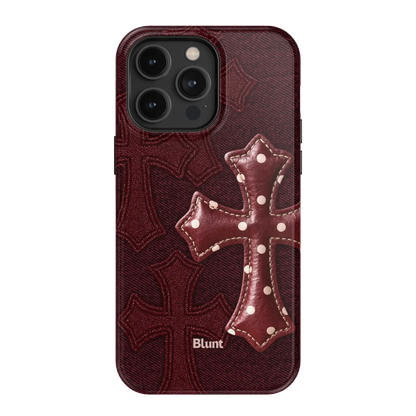 Maroon Polka Cross iPhone Case