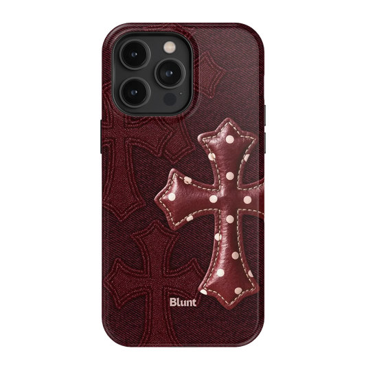 Maroon Polka Cross iPhone Case