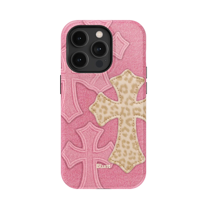 Pink Cheetah Cross iPhone Case