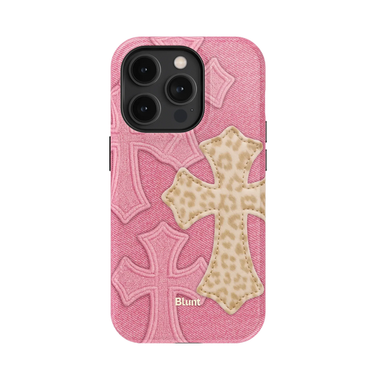 Pink Cheetah Cross iPhone Case