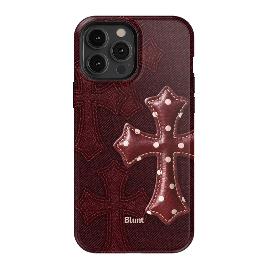 Maroon Polka Cross iPhone Case