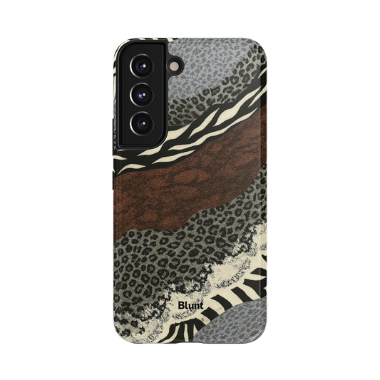 Wild Tracks Samsung Case: a mix of cowhide textures in grey and brown tones with zebra patterns