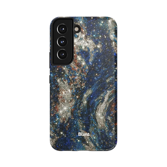 Midnight Marble Samsung Case: abstract marbled waves in midnight blue and silver glitter