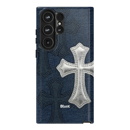 Silver Denim Cross Samsung Case