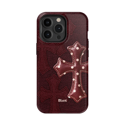 Maroon Polka Cross iPhone Case