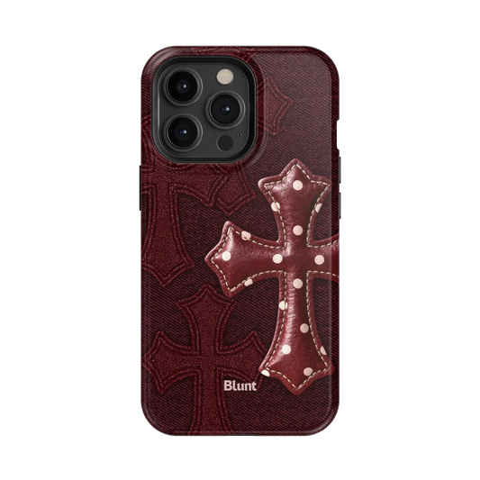 Maroon Polka Cross iPhone Case