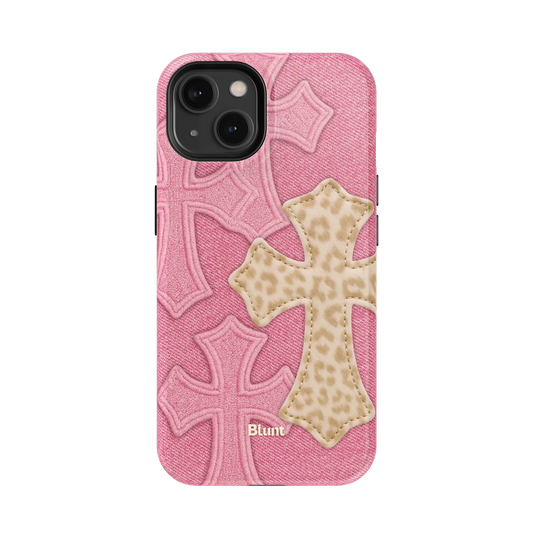 Pink Cheetah Cross iPhone Case