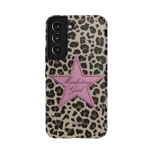 Marketing Girly Samsung Case: black leopard print on a beige background with a purple star