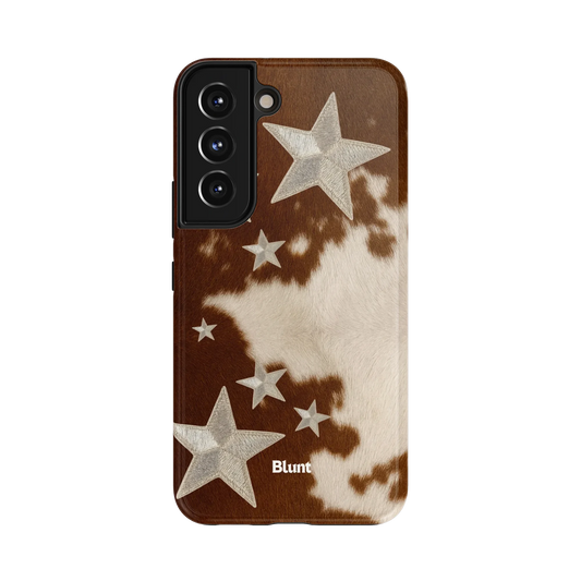 Rodeo Stars Samsung Case: a western theme with silver stars on a cowhide backdrop