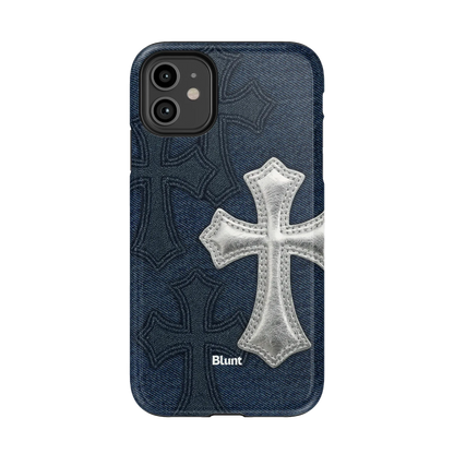 Silver Denim Cross iPhone Case