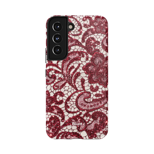 Crimson Lace Samsung Case: intricate crimson lace patterns on a white background
