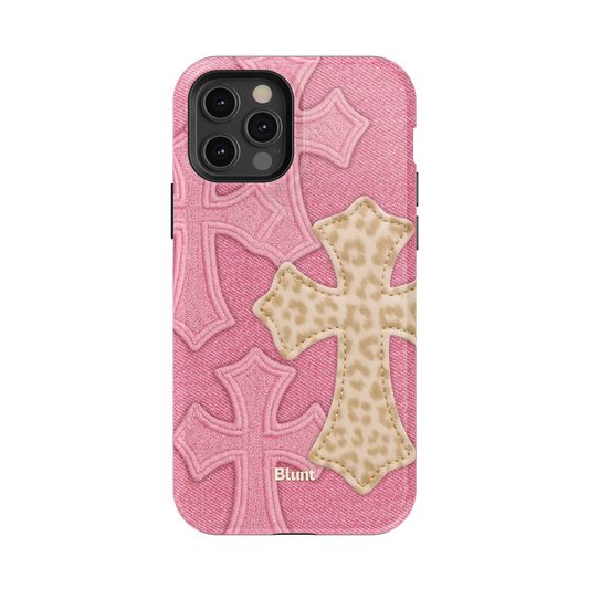 Pink Cheetah Cross iPhone Case