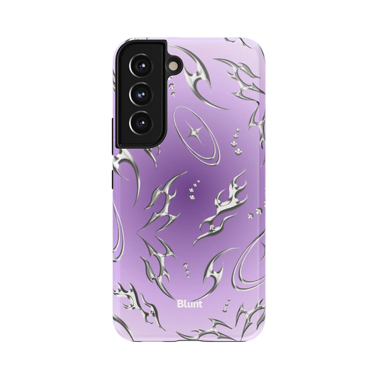 Purple Cyber Samsung Case: futuristic silver patterns on a vivid purple base