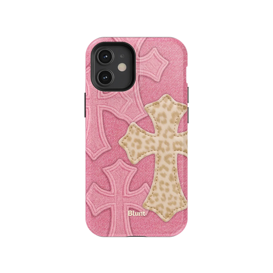 Pink Cheetah Cross iPhone Case