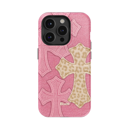 Pink Cheetah Cross iPhone Case