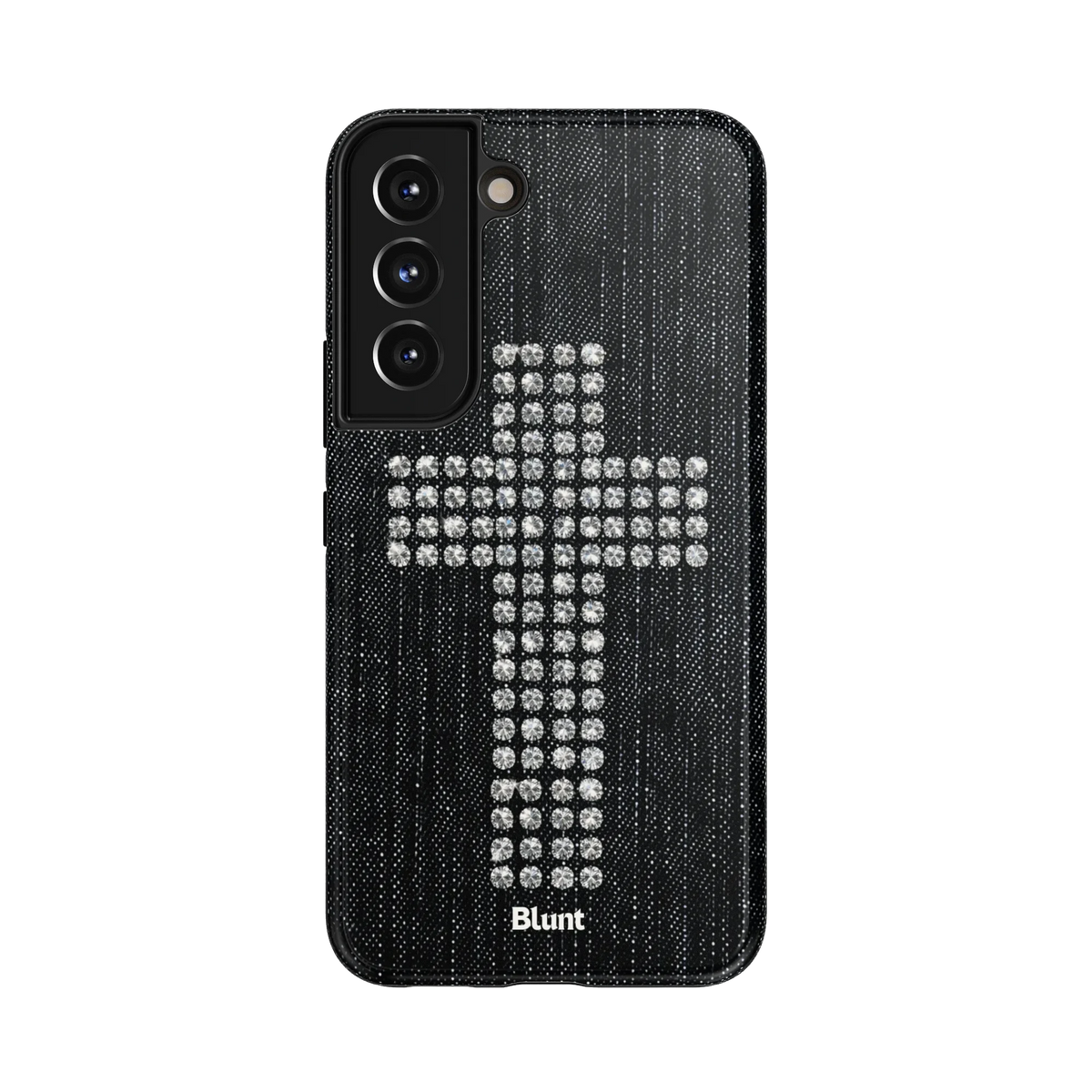 Holy Bling Samsung Case: a shimmering cross made of beads on deep black denim