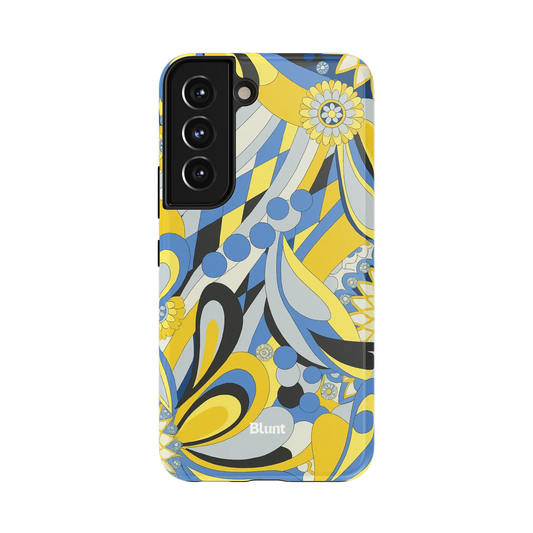 Sunny Samsung Case: an intricate mix of yellow and blue abstract swirls