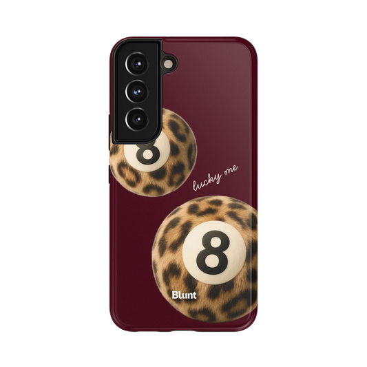 Lucky Me Samsung Case: two leopard-print 8-balls on a deep red background