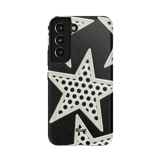 Noir Polka Star Samsung Case: white stars with black polka dots on a textured black background