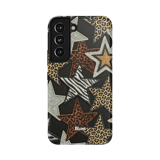 Noir Star Samsung Case: glittery stars with animal prints on a black background