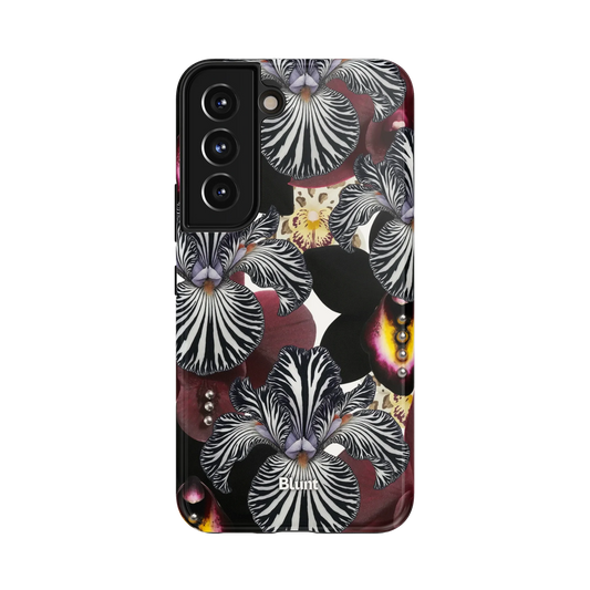 Noir Garden Samsung Case: intricate black and white orchids on a dark backdrop