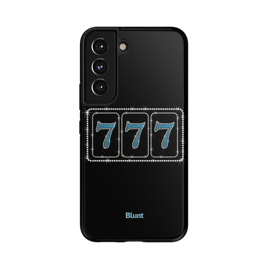 Blue Lucky 777 Samsung Case: sparkling blue 777 numbers on a sleek black background