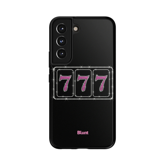 Pink Lucky 777 Samsung Case: shimmering pink 777s set against a sleek black background