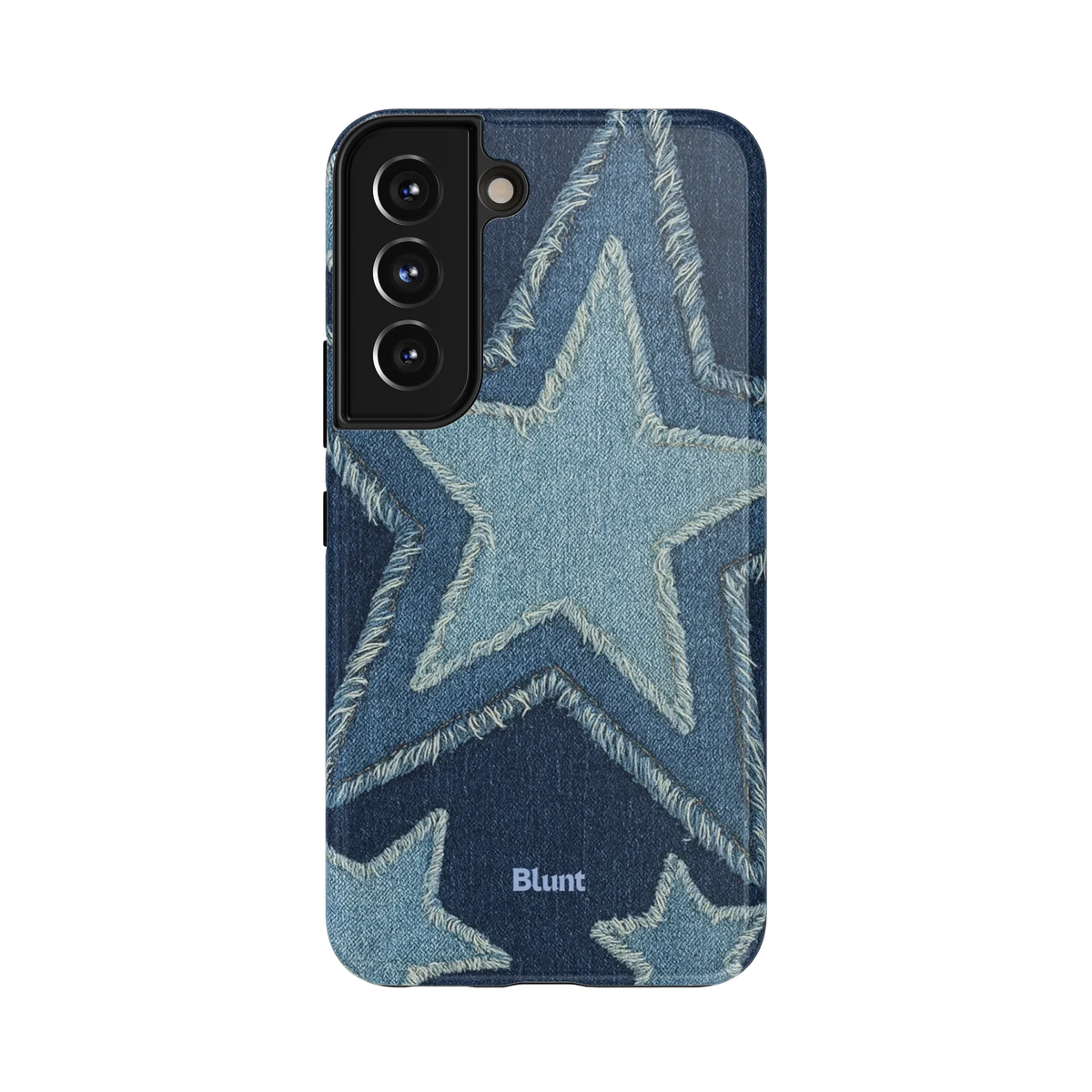 Denim Star Samsung Case: a patchwork of light blue stars on deep denim fabric