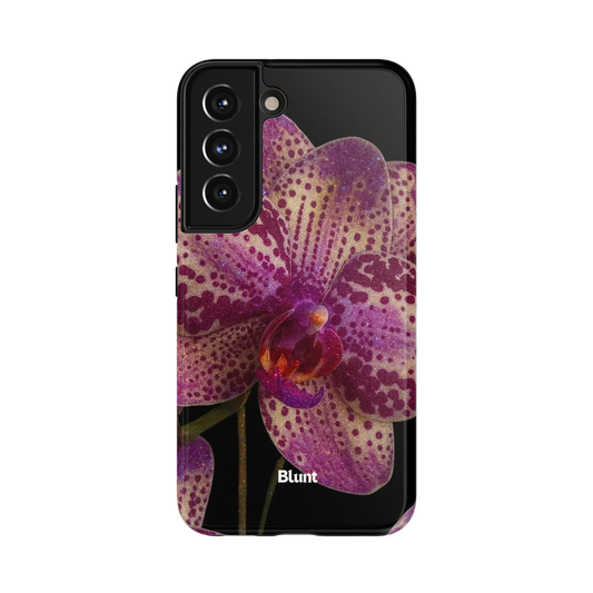 Violetta Samsung Case: detailed purple orchid blooms with patterned petals set on black