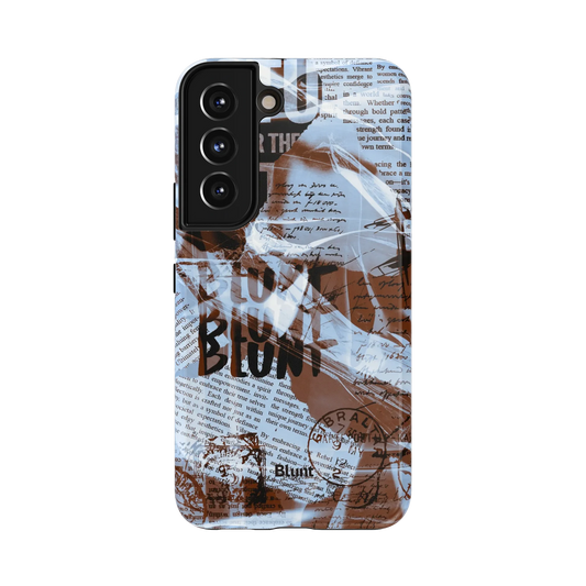 Blue Love Letter Samsung Case: layered handwritten letters over a collage of blue-toned newspaper clippings