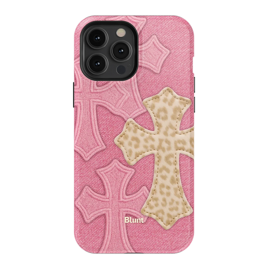 Pink Cheetah Cross iPhone Case