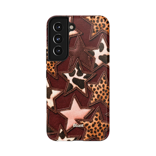 Rogue Star Samsung Case: star shapes with leopard and zebra patterns on a dark brown base