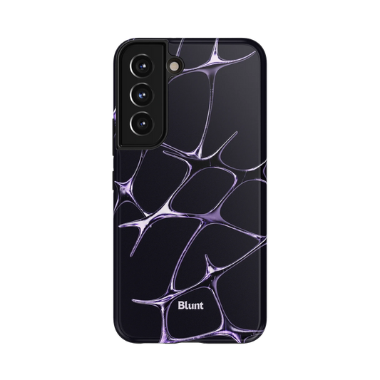 Violet Web Samsung Case: intricate violet web patterns against a deep black backdrop