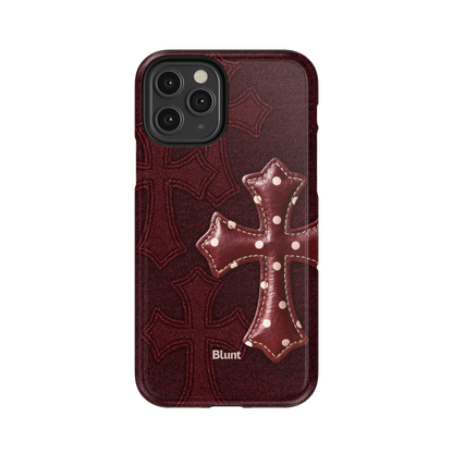 Maroon Polka Cross iPhone Case