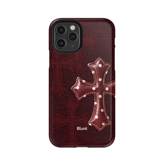 Maroon Polka Cross iPhone Case