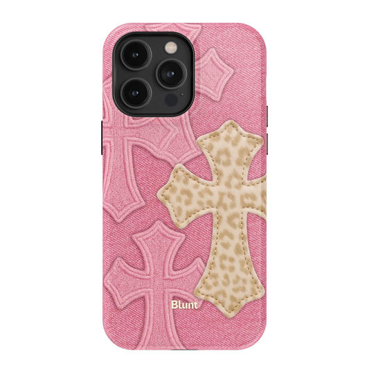 Pink Cheetah Cross iPhone Case