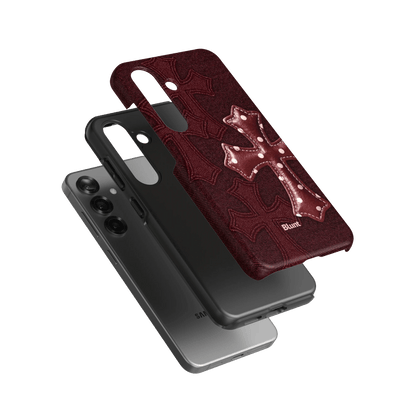 Maroon Polka Cross Samsung Case - Blunt Cases