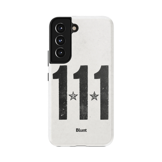 First Light Samsung Case: crisp black '111' numerals with star details on a clean white ground
