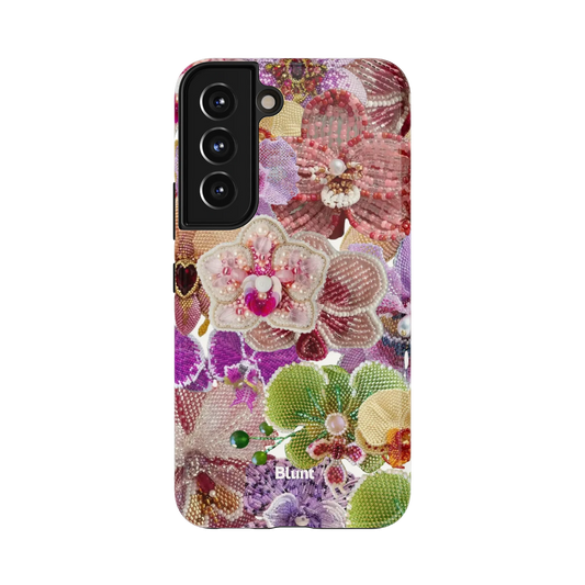 Garden Angel Samsung Case: detailed purple and peach beaded flowers with pearl accents