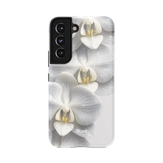 Ivory Orchid Samsung Case: delicate ivory orchids against a shimmering white background