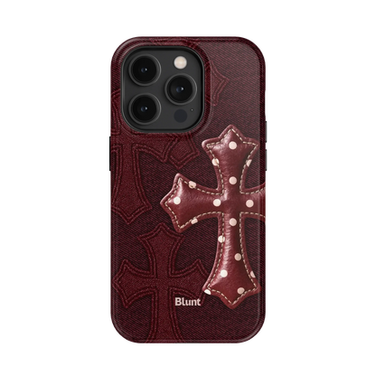 Maroon Polka Cross iPhone Case