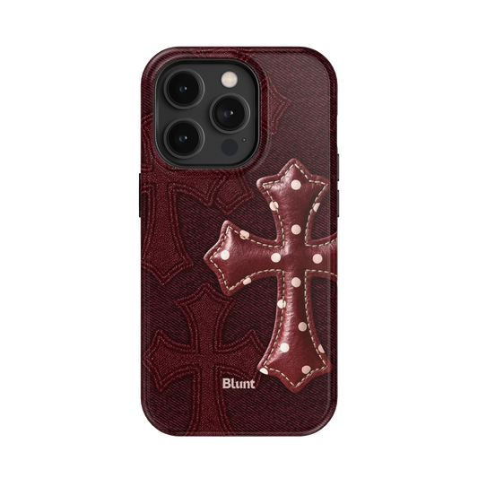 Maroon Polka Cross iPhone Case