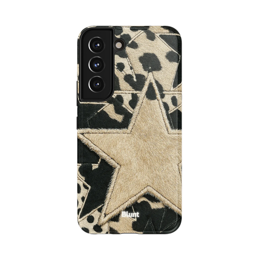 Billie Samsung Case: beige stars with animal print details on a black background