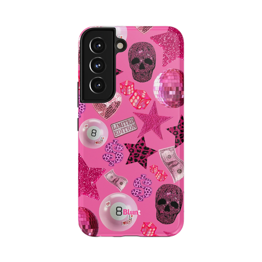 Pink Jackpot Samsung Case: glamorous 8-balls and sequined stars on a vibrant pink background