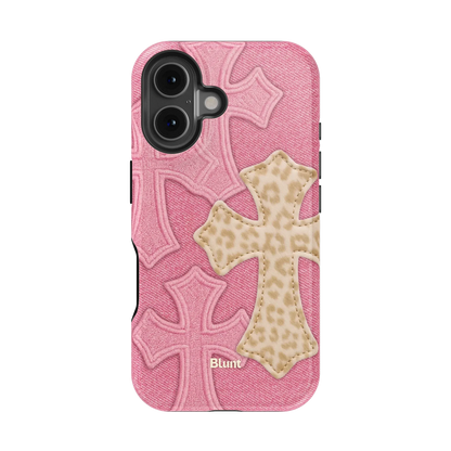 Pink Cheetah Cross iPhone Case