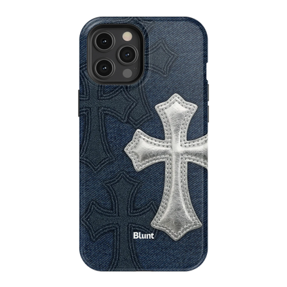 Silver Denim Cross iPhone Case