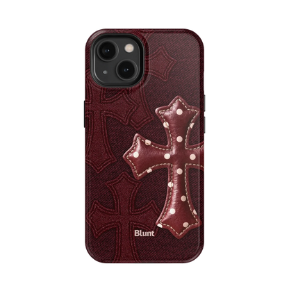 Maroon Polka Cross iPhone Case